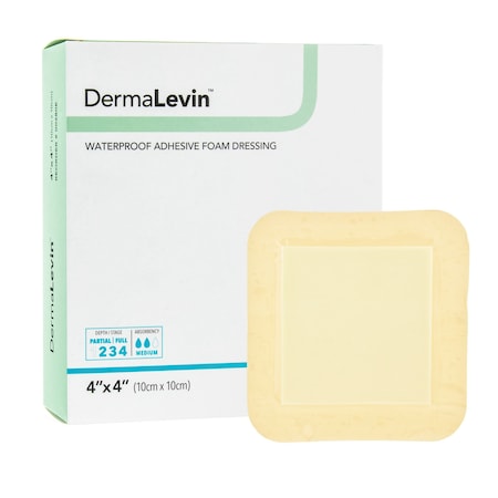 Dermalevin Adhesive with Border Foam Dressing, 4 x 4 Inch, Sterile, 10PK 00280E